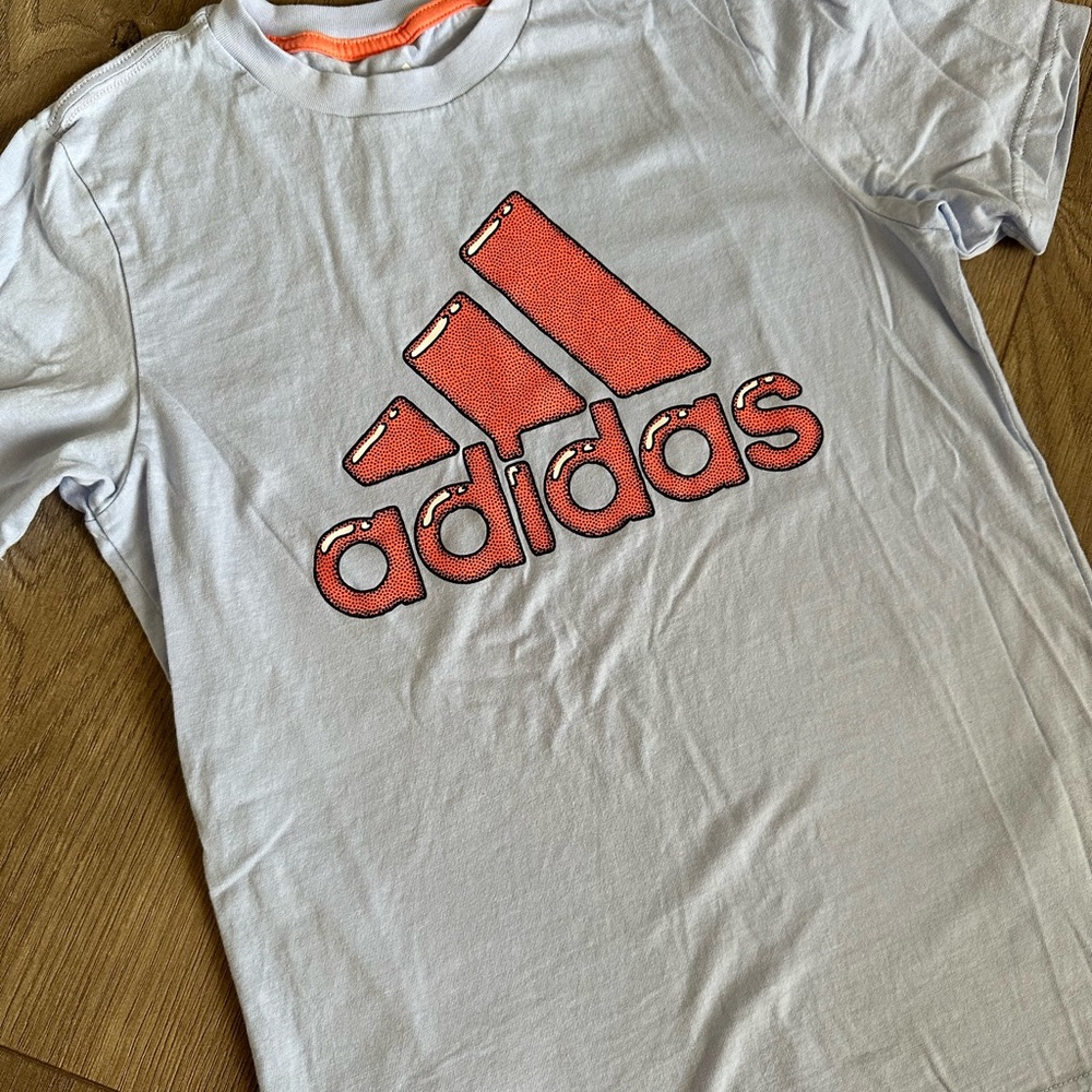 Adidas Blue Tee with Vibrant Orange Logo